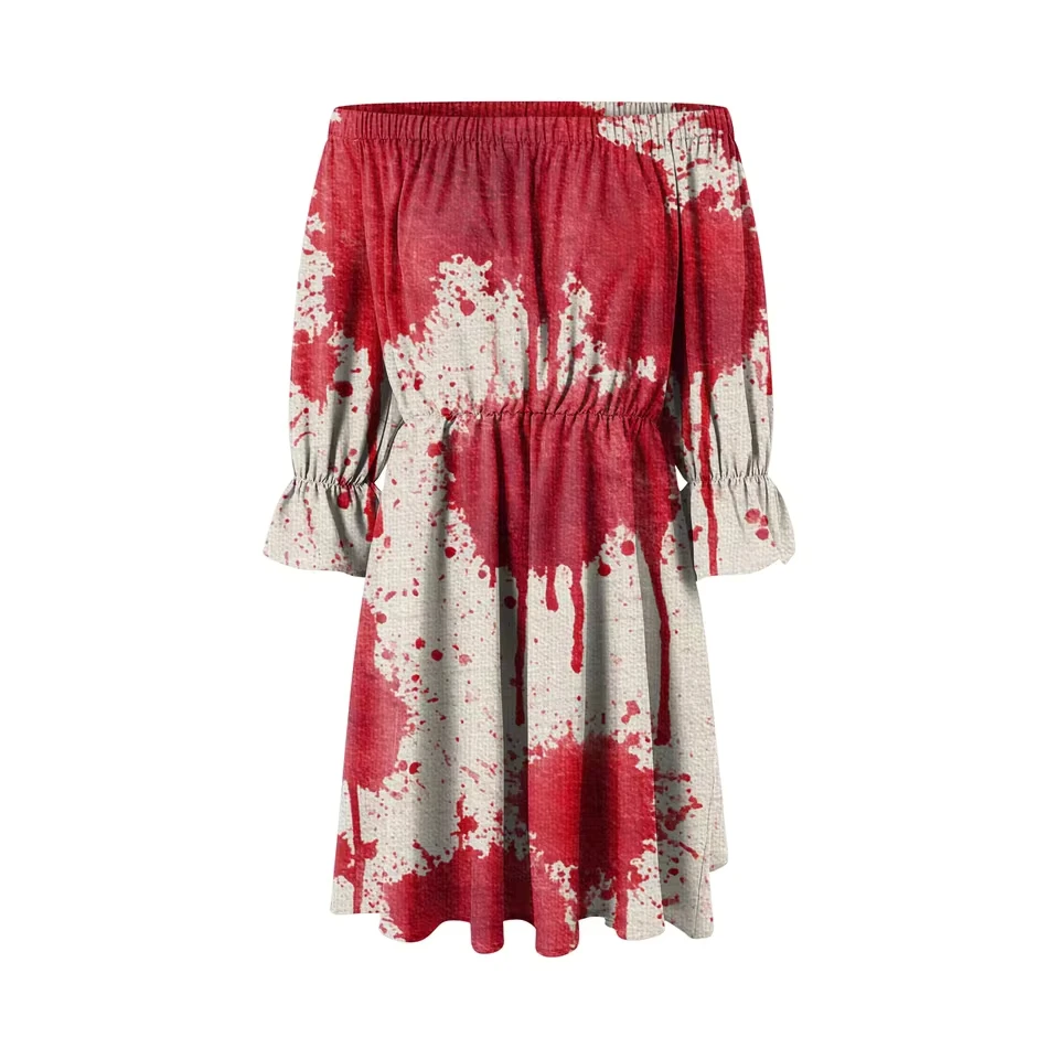 

Women One Shoulder Sexy Off Shoulder Dress Print 3/4 Sleeve Slimming Elastic Waist Mini Dress Cocktail Dresses For Women