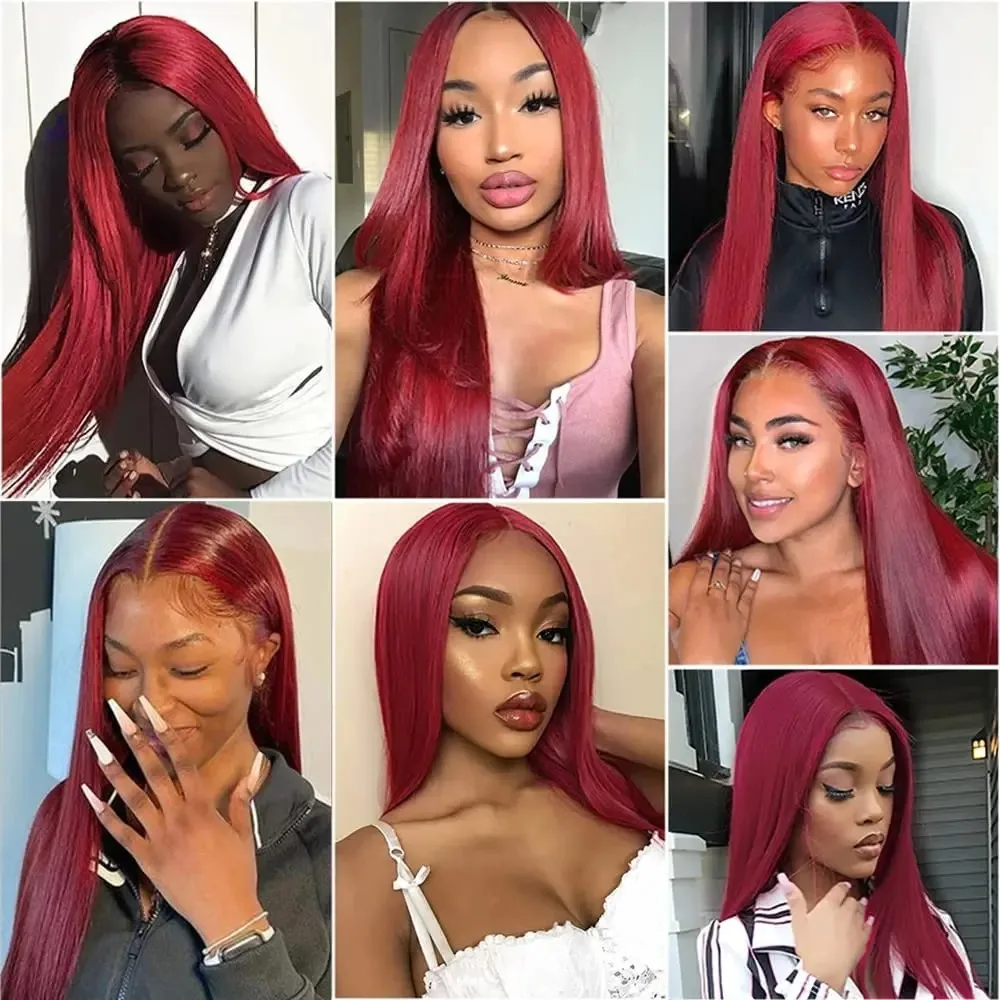 99j Burgundy Lace Front Wigs Human Hair For Black Women 13X4 HD Lace Frontal Wigs Burgundy Straight Human Hair Wigs 180% Density