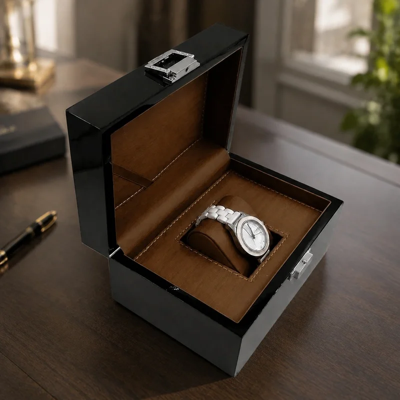 Elegant Lacquered Wood Display Case for Watches and Jewelry, Protective Storage Solution Perfect for Gift Giving