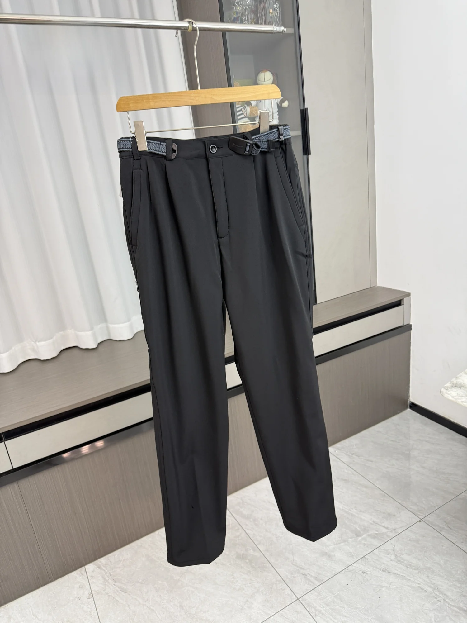 

Thiened Fce Men's Casual Pants with Belt Straight Leg Loose Fit All-Match Winter Trousers Single Color