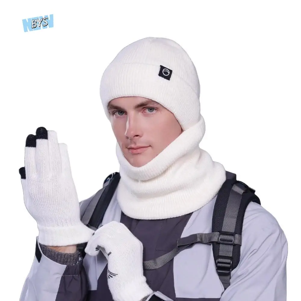 قبعة دافئة الشتاء قفاز قبعة مجموعة الكورية نمط قبعة بحافة محبوك قبعة قفازات وشاح بلون الرقبة أدفأ الصلبة قبعة الرجال الذكور