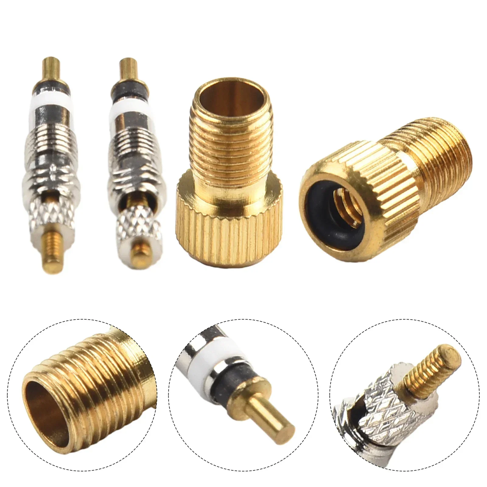 Bike Presta Valve Cores Plus Brass Adaptor Presta To -Schrader Pump Connector MTB Road Bicycle Wheel Gas Nozzle Tube Repair Tool