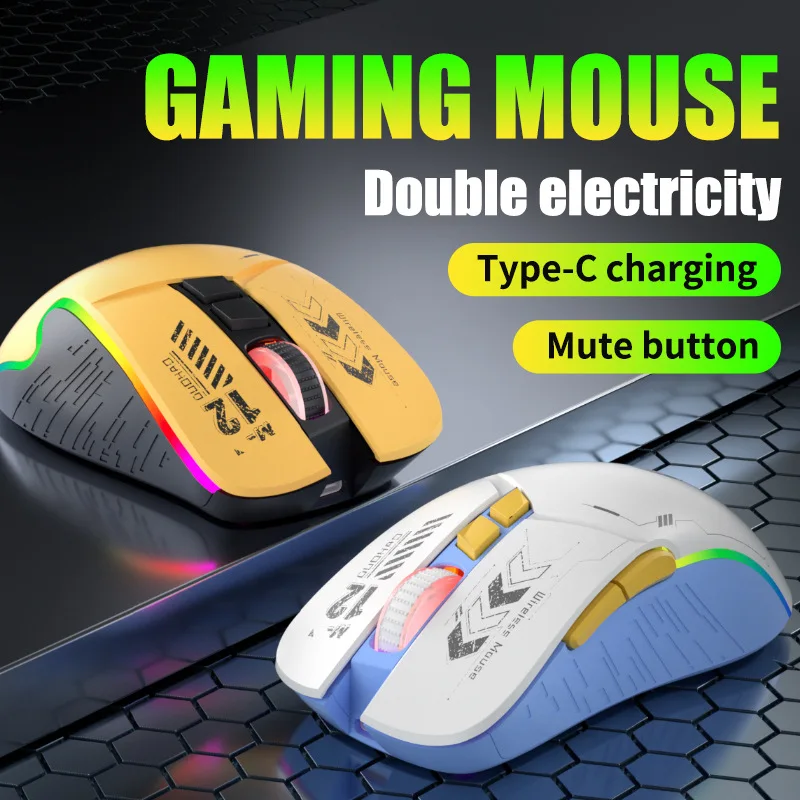 Mecha-Style Dual-Mode Gaming & Office Mouse, Rechargeable, for Large Hands, 2.4G + Bluetooth Dual Mode RGB Light Effect