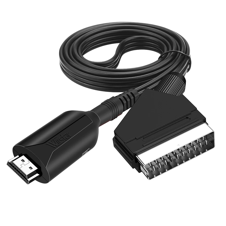 1080P SCART HDMI uyumlu Video ses dönüştürücü AV sinyal adaptörü alıcı HDTV Sky kutusu STB TV DVD güç kablosu ile