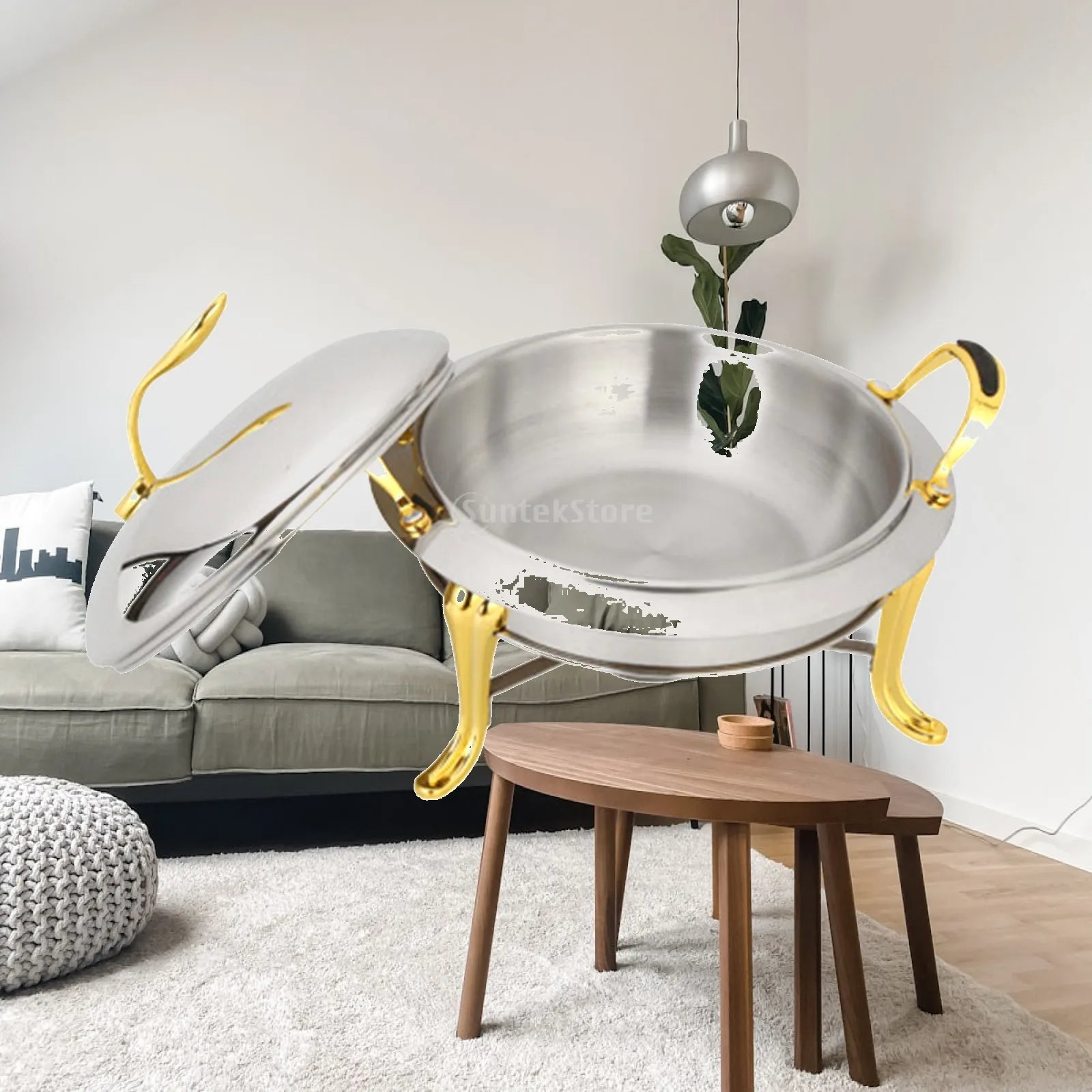 Stainless Steel Chafing Dish with Lid Alcohol Stove Food Warming Tray for Camping Parties Buffet Hot Pot Outdoor Cooking