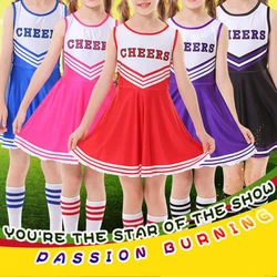 Kids Cheerleader Costume Dress Pompoms Outfit Purim Schoolgirl Cheer Stage Performance Cheerleading Uniform