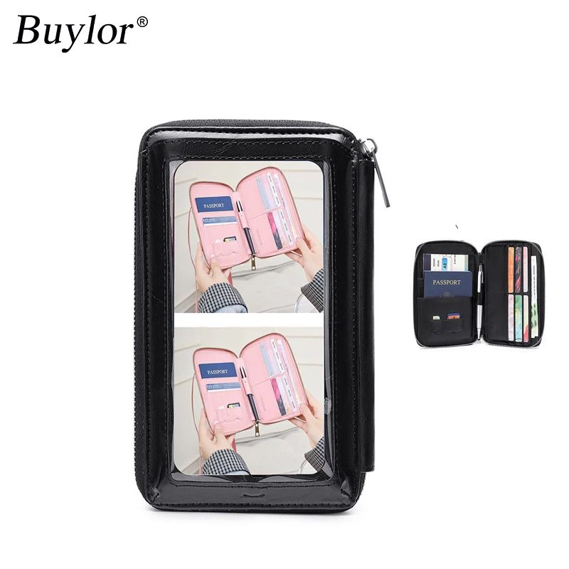 

Buylor новая сумка для телефона с сенсорным экраном RFID, многофункциональный кошелек для паспорта, сумка для хранения документов, женская универсальная сумка через плечо