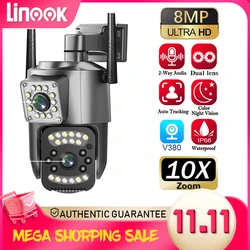 Linook V380 8MP 4K, PTZ 10X Zoom telecamera CCTV wireless a doppio obiettivo, telecamera di sicurezza IP WIFI, CCTV outdoor waterproof WIFI