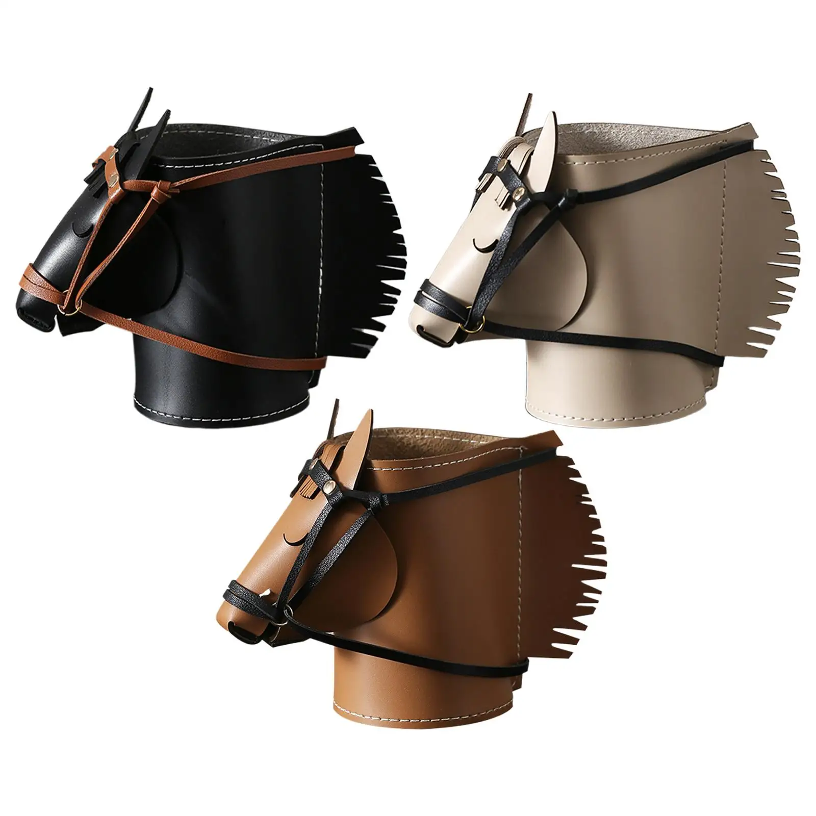 Desk Pencil Holders PU Leather Horse Head Makeup Brush Storage Large Capacity Pencil Holder for Home School Office Classroom