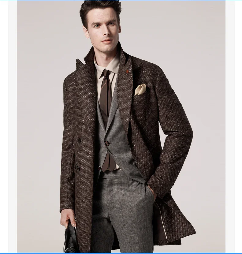 

Men's wool coat, business fashion, winter, medium long woolen cloth, versatile, loose British woolen coat