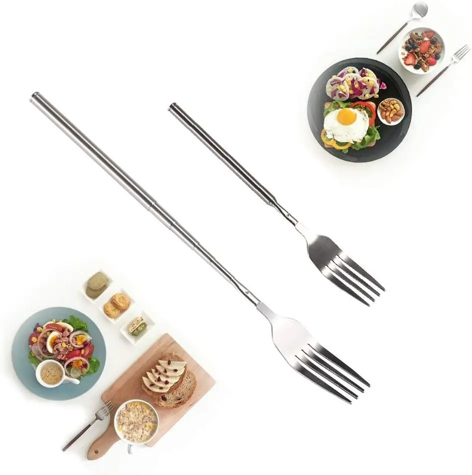 

4Pcs Telescopic Fork, Extendable Long Handle Fork, Barbecue Toasting Dinner Fruit Dessert Long Fork Cutlery, Length Adjustment R