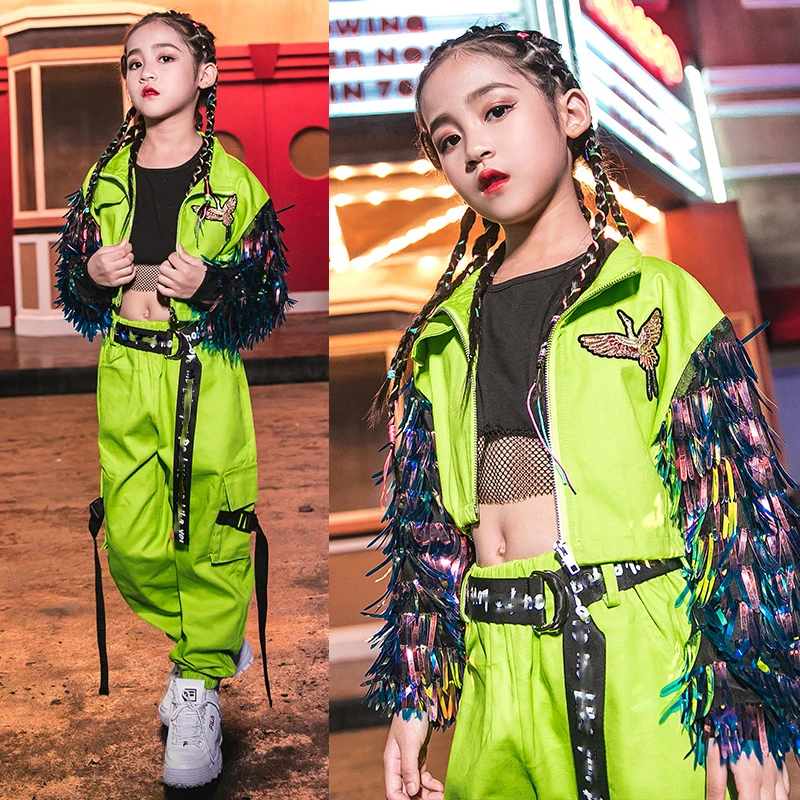 Fluorescent Tide Suit Street Dance Stage Show Dance Outfits New Children Jazz Dance Costumes Girls Hip Hop Clothing Loose