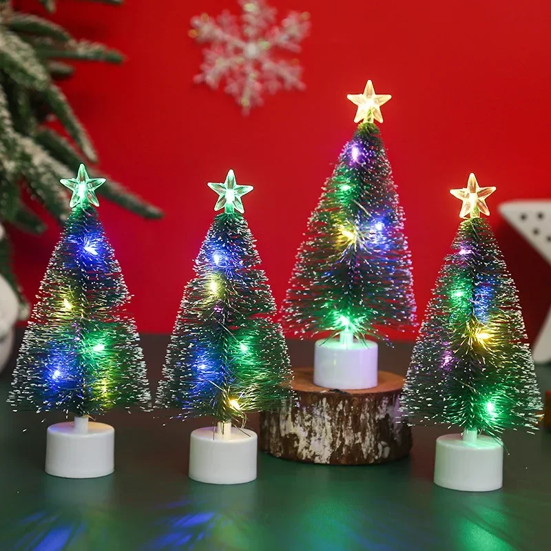 New Mini Christmas Trees with Colorful LED Light Decor Tabletop Crafting DIY Christmas Gift Green Trees Winter Ornaments