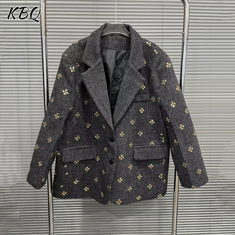 

KBQ Hit Color Spliced Button Loose Coat for Women Notched Collar Long Sleevepatchwork Pockets Blazer Female Fashion Style New