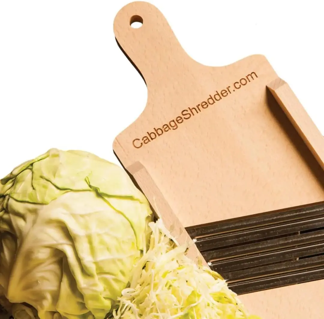 

Wooden Cabbage Shredder with Three Blades and Cut Resistant Glove for Sauerkraut, Coleslaw, Salads