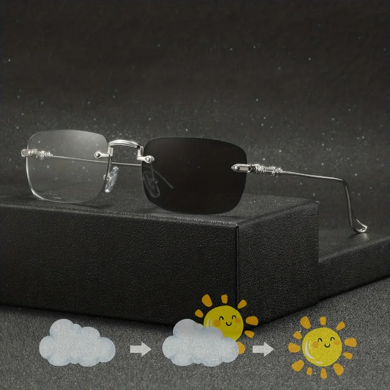 1‑Pack Men Retro Small Square Rimless Metal Decor Glasses, Lightweight Delicate Minimalist Trendy Versatile Plain Frames