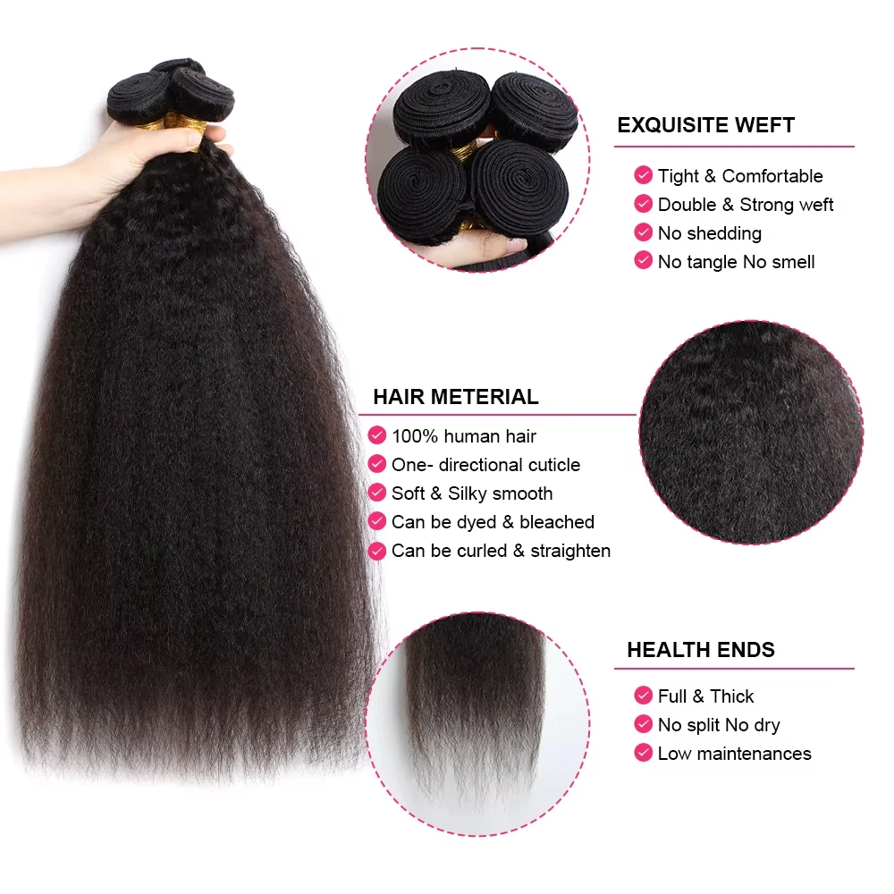 100% Unprocessed Raw Remy Human Hair Bundle Kinky Straight 12A Malaysia Virgin 1/3 Pcs Bundles Extensions Machine Double Weft