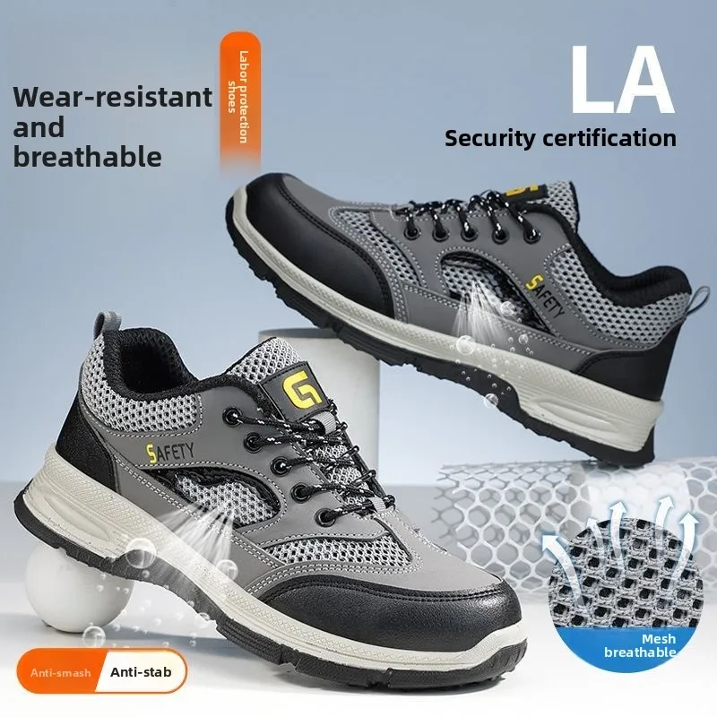 Sapatos de trabalho masculinos com biqueira de aço, sapatos de segurança anti-esmagamento, botas de trabalho anti-punctura, tênis respiráveis e antiderrapantes