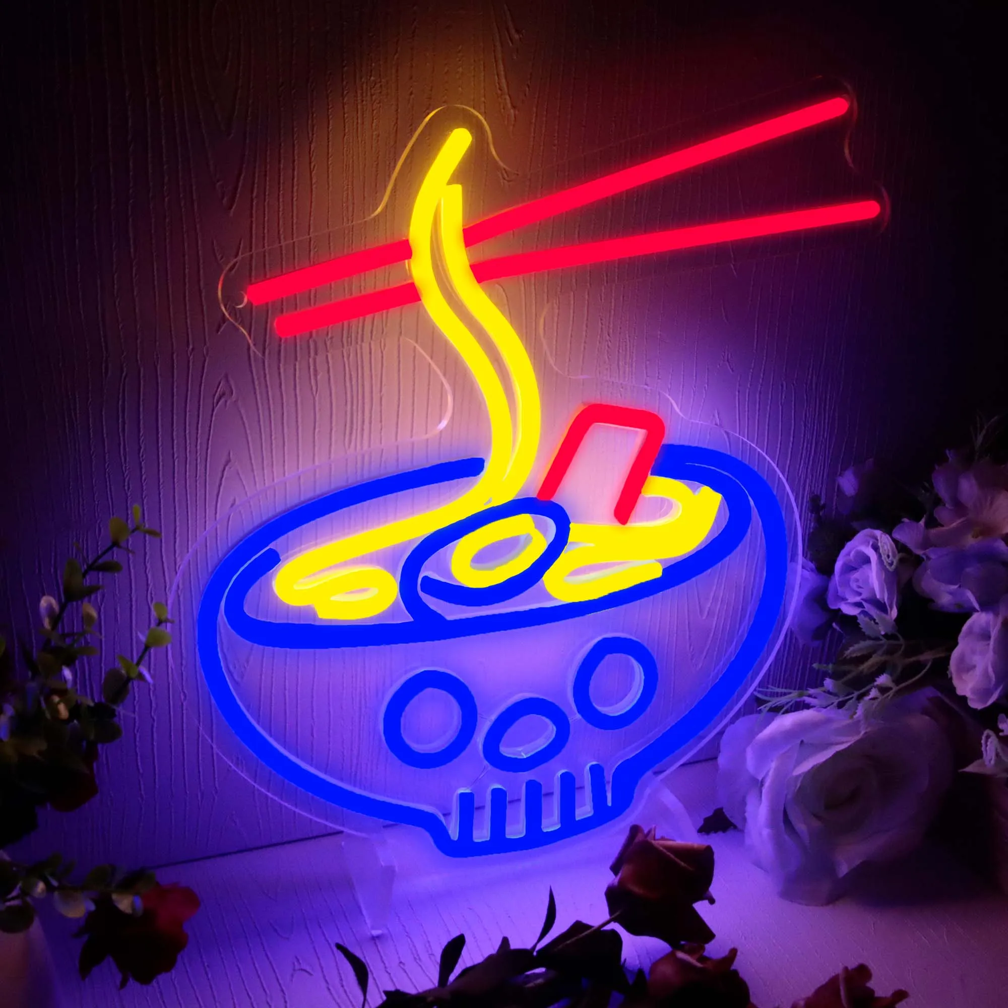 Skull Ramen Neon Sign Led Neon Lights for Wall Decor Noodle Light Up Signs for Restaurant Home Bar Kitchen Room Cafe Shop Neon