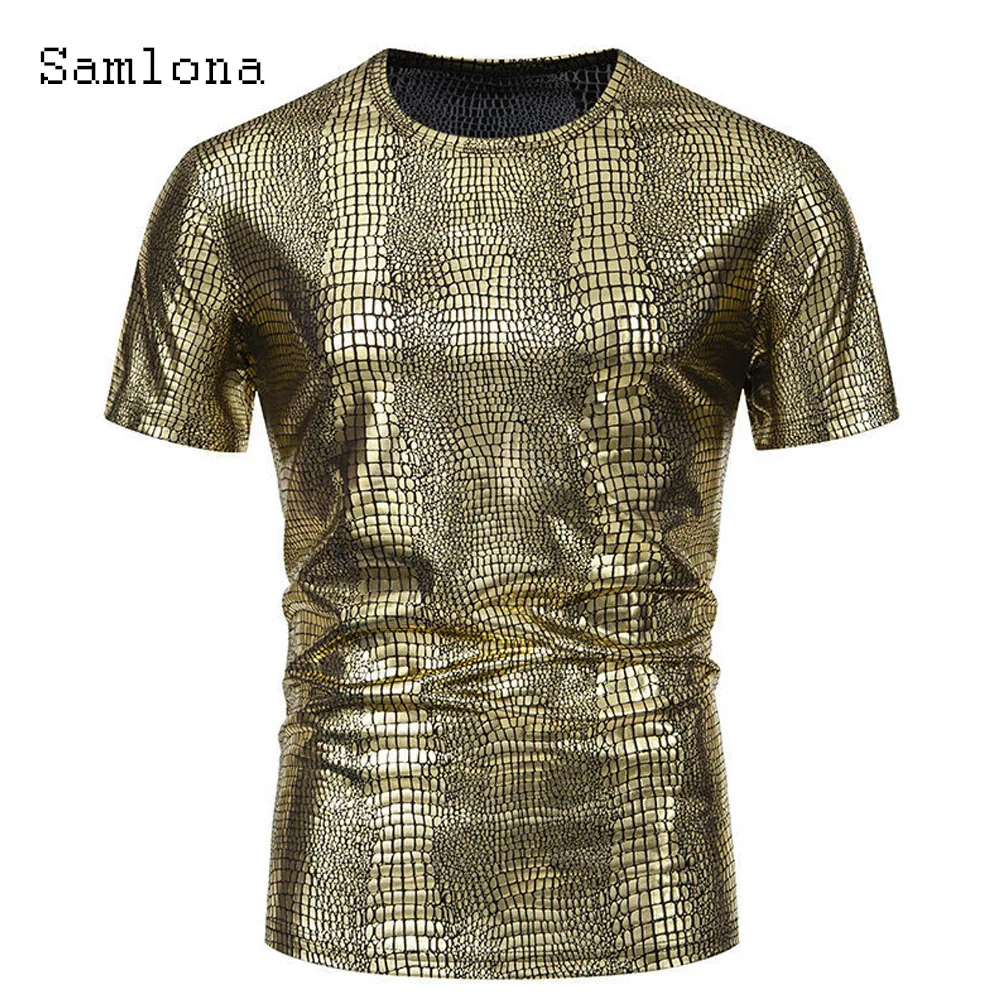 Samlona Men's Snakeskin Print T-shirt Young Men Short Sleeve Dancing Tops Streetwear 2024 Punk Style New Fashion Tees Pullovers