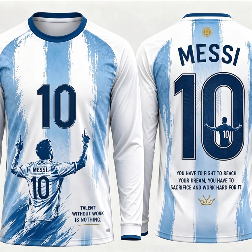 2026 New Arrival Argentina Fan Special Edition Football T-Shirt, Messi No. 10 Football Jersey, Men's Long-Sleeve Sports T-Shirt
