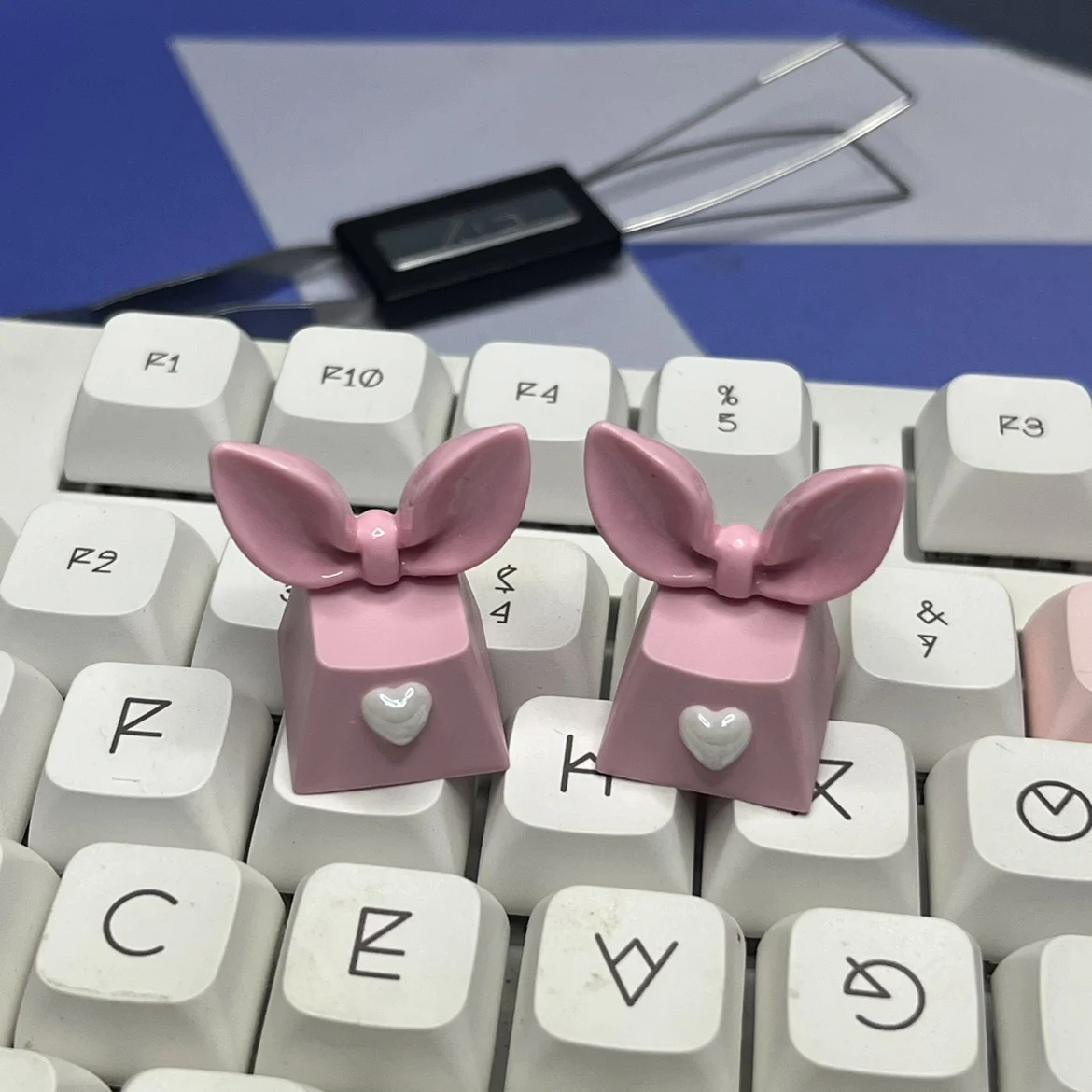 DIY personalizado Bow Key Cap, orelha de coelho, transparente, R4 Eixo transversal, rosa jogo, Keycap teclado mecânico