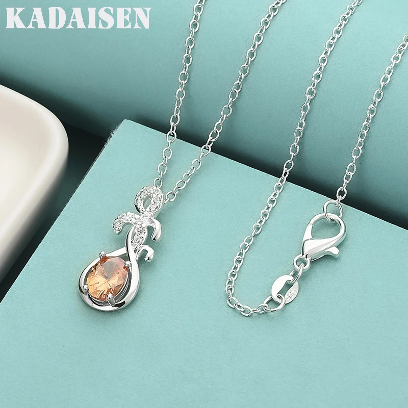 

925 Sterling Silver Orange Zircon 16-30 Inch Pendant Necklace For Women Wedding Party Fashion Charm Jewelry Gifts