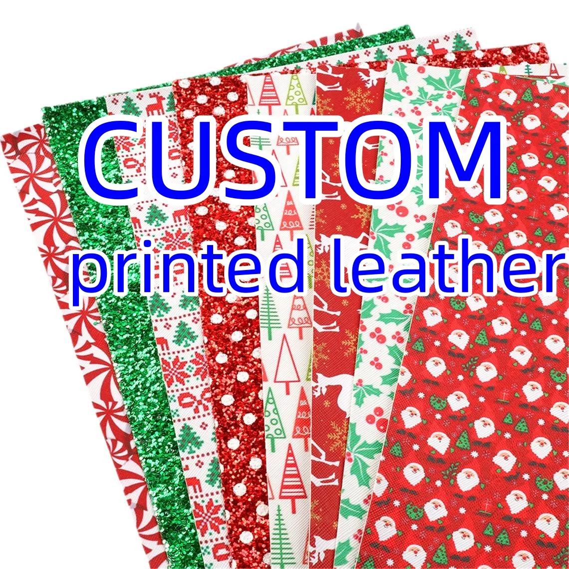 

Custom 30x136cm Christmas Printed Faux Artificial Synthetic Leather Fabric Printed for Patchwork DIY Accessories