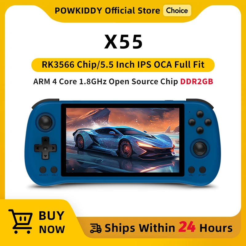 POWKIDDY X55 5.5 INCH 1280*720 IPS Screen RK3566 Handheld Game Console Open-Source Retro Console Children's gifts