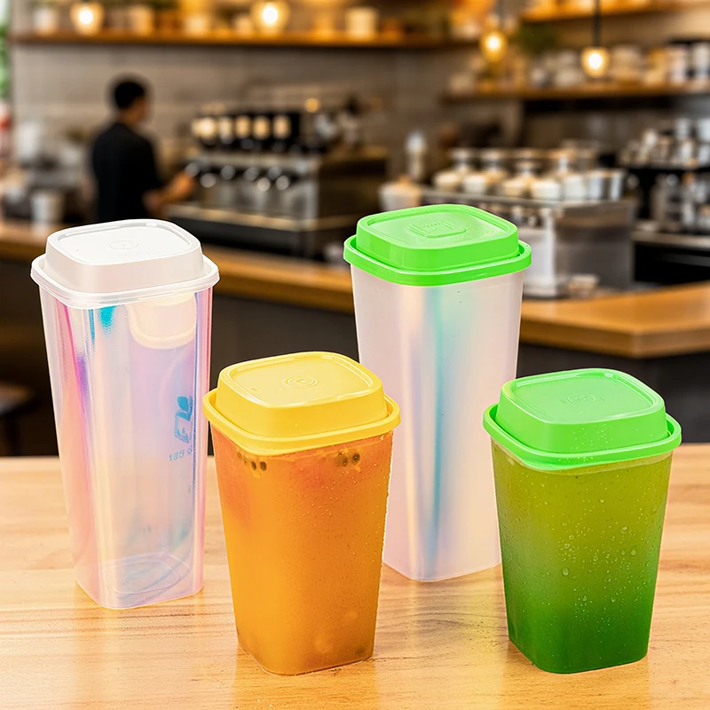 custom.LOKYO Custom PP Injection Frosted Cup 650ml 960ml Cold Drink Lenmon Tea Square Plastic Cups with Lids
