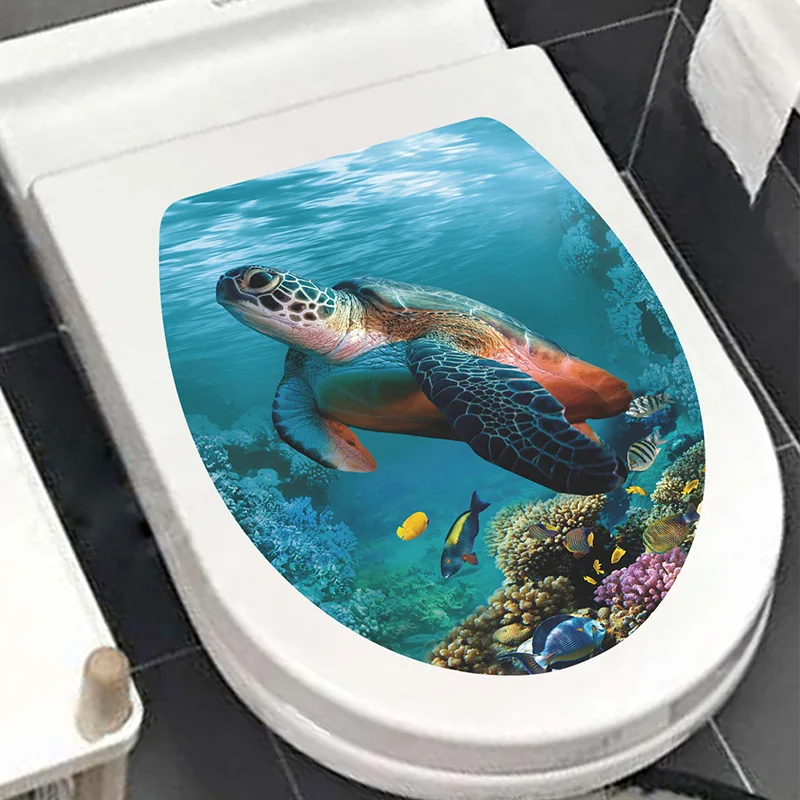 Multi Styles Undersea Animal Pattern Toilet Lid Stickers Bathroom Decoration Bathroom Removable Painting Mural Toilet Lid Cover