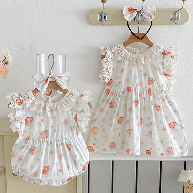 

2025 New Summer Children Clothes Infant Baby Romper Kids Princess Dresses Sleeveless Cotton Print 2-7Yrs Baby Girl Party Dress