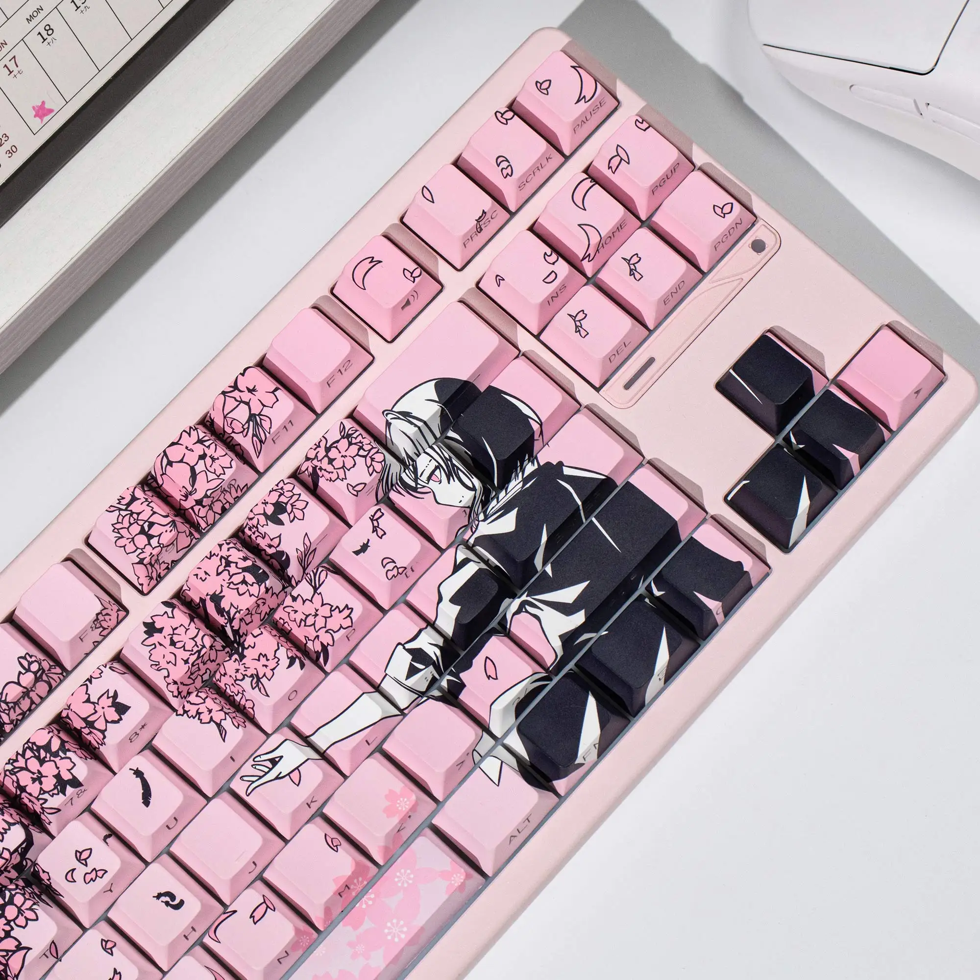 

131 клавиша, колпачки для клавиш Pink Raven Sakura, колпачки для клавиш с профилем Dye-Sub Cherry, боковой блеск, колпачки для клавиш из ПБТ для механической клавиатуры