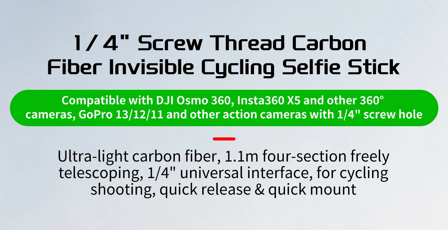 Verstellbarer 1,1m Carbonfaser-Selfie-Stick mit unsichtbarer, stabiler Verriegelung für Insta360 X6 DJI Osmo 360II Mobile 6 5 Gimbal-Stativhalterung – Detail 1