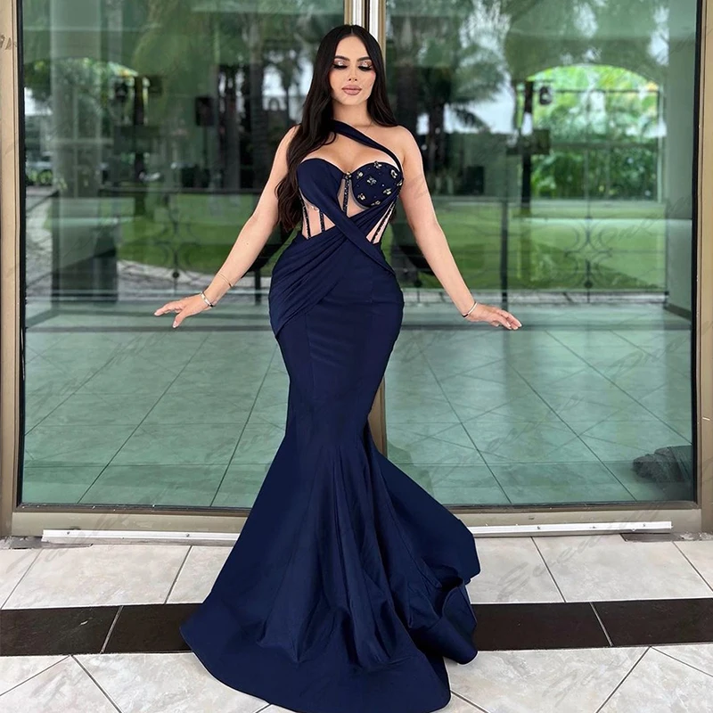 Romantic Pretty Evening Dresses Vintage Sexy Backless Mermaid Off Shoulder Sleeveless Elegant Simple Slimming Mopping Prom Gowns