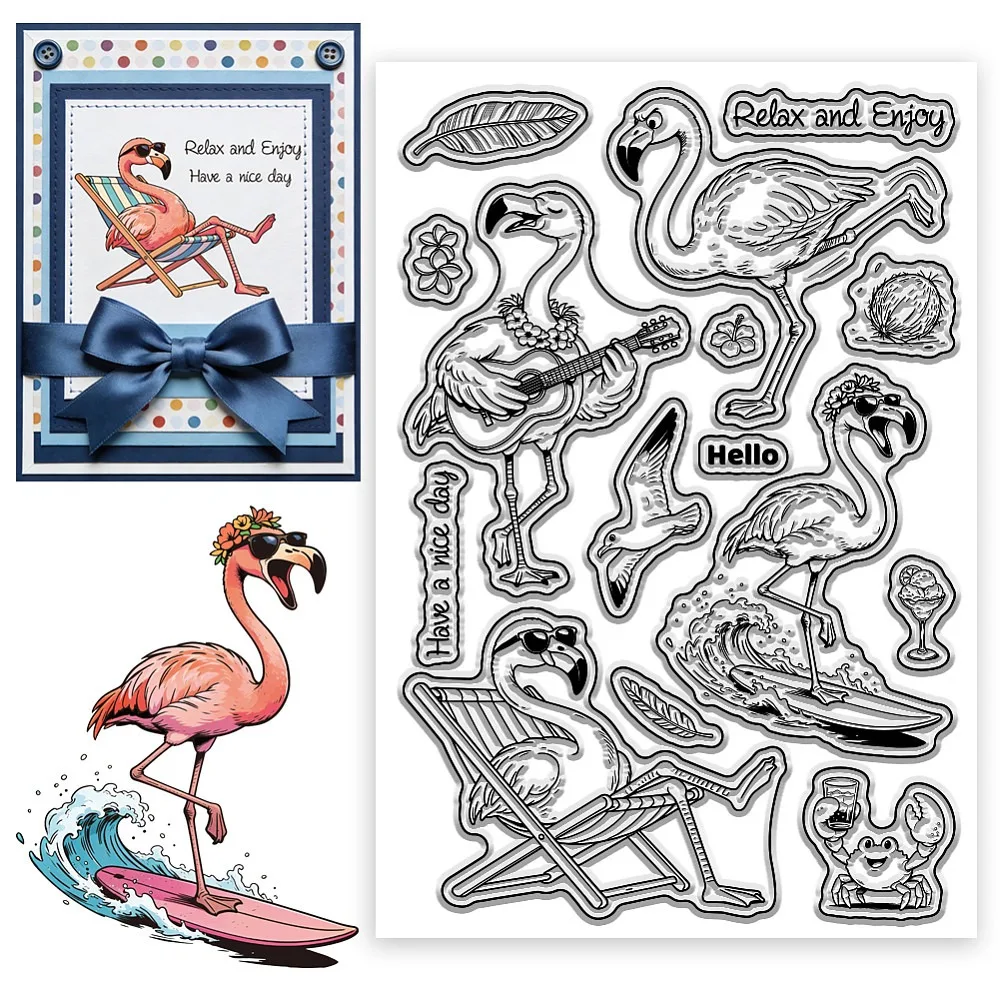 1pc PVC Plastic Clear Stamps for Scrapbooking Photo Album Decorative Cards Making Flamingo Shape 160x110mm
