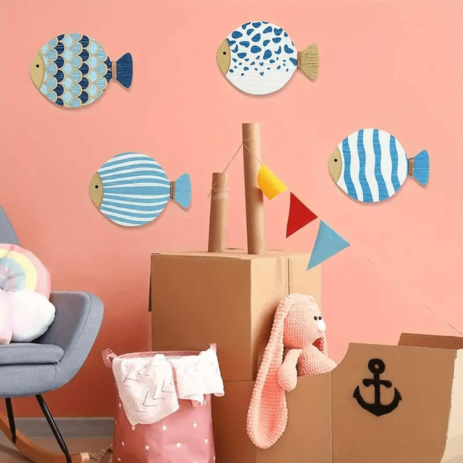 

4Pcs Wall Wall Sculpture Decorative Artwork Housewarming Gift Wood Hanging Decor