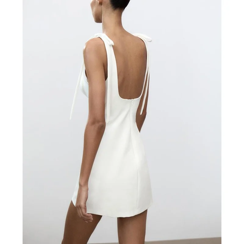 เสื้อผ้าแฟชั่นสตรีฤดูใบไม้ผลิ/ฤดูร้อน ดีไซน์สายคล้องไหล่ คอเหลี่ยม ผูกโบว์ ยืดหยุ่น รุ่น Dr 3067370