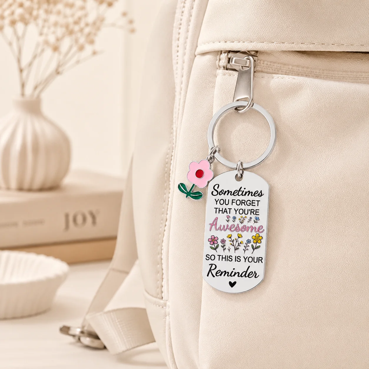 Inspirational Awesome Reminder Stainless Steel Keychain for Women Coworker Secret Santa Friendship Birthday Anniversary Keepsake