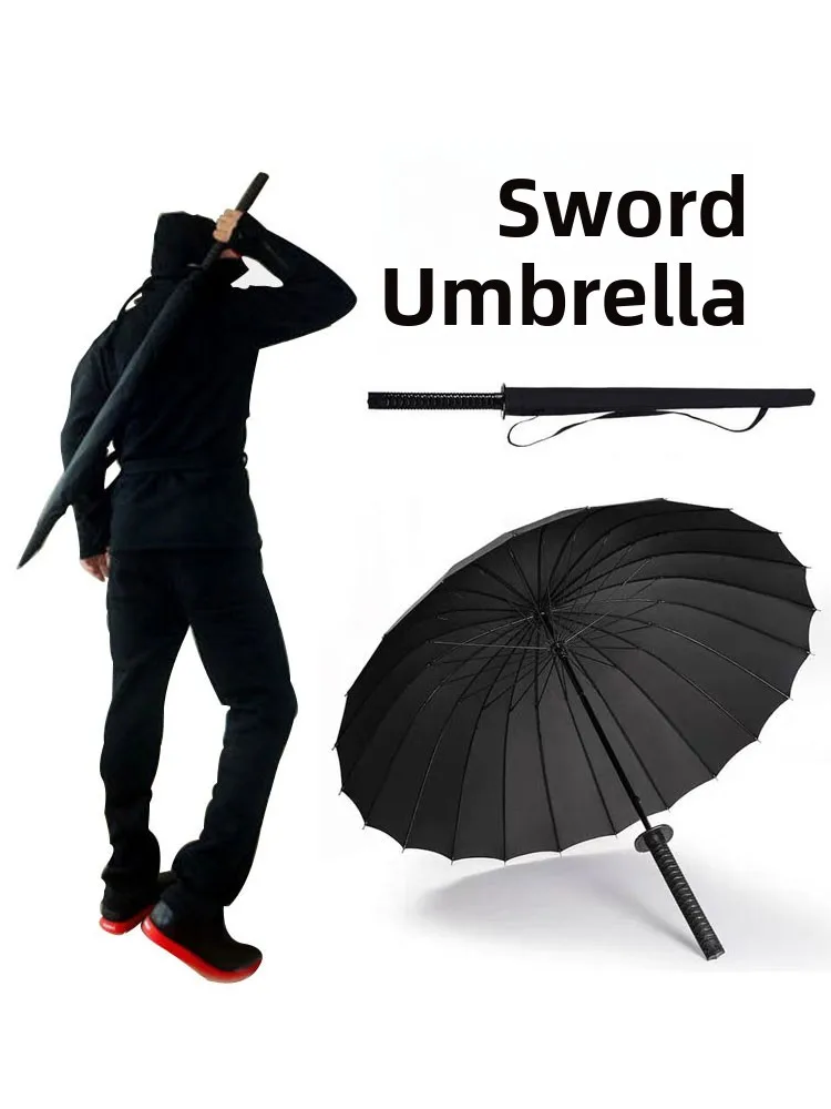 

Мужской большой зонт-самурай с длинной ручкой, утолщенная версия, рукоятка в виде меча, автоматическое открытие, зонт от дождя для взрослых, стальная конструкция