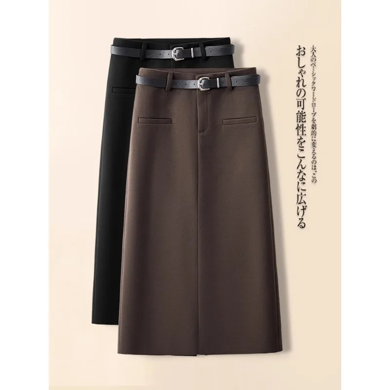 

Feel Midi Skirt Winter Women Slim Fit Mid-Length A-Line Bodycon Woolen Skirt
