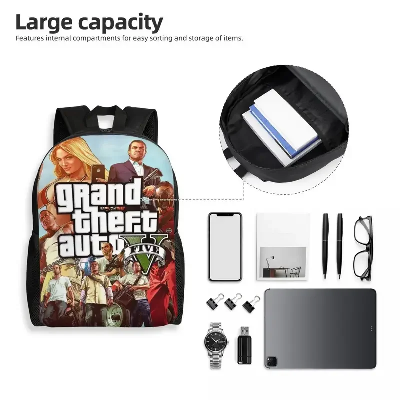 Mochila de viaje de aventura Grand Theft para hombres y mujeres, bolsa de libros para computadora portátil, bolsas de día para estudiantes