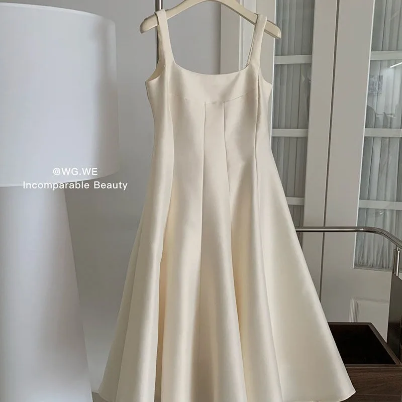 Summer Women French Vintage Maxi Halter Satins Dress Party Evening Old Money Prom Gown Elegant One-Piece Trendy Graduation New