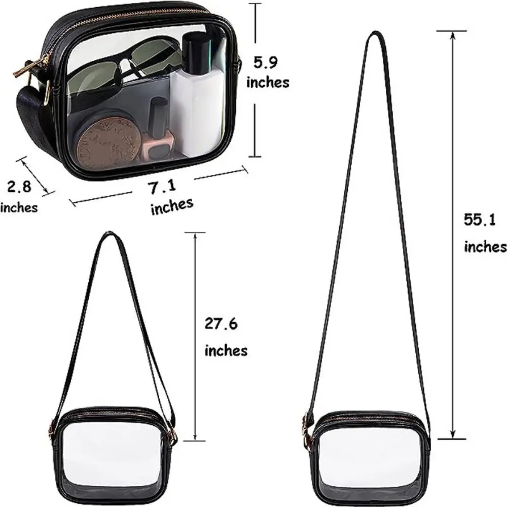 حقيبة كروس بودي شفافة مع حزام قابل للتعديل ، صندوق مربع مقاوم للماء ، حقيبة هاتف شفافة ، حلقة ربط معدنية ، موضة