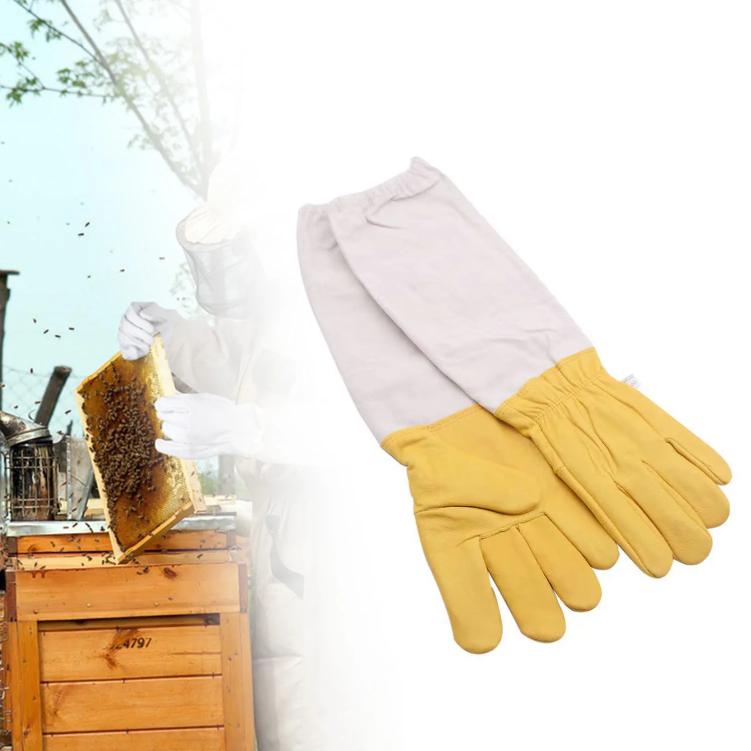 

1 Pair Beekeeping Gloves Protective Gloves Sheepskin and White Cloth Apiculture Anti Bee Breathable Gloves Beekeeping Gloves