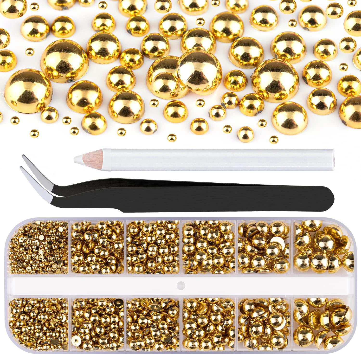 12 Izgara/kutu 3D Altın Gümüş Yarım Yuvarlak Çelik Boncuk Tırnak Takılar 2-8 MM Flatback Inci Havyar Topu Tırnak Rhinestones Y2k Çivi Perçinler #