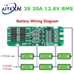 Carte de protection PCB BMS, chargeur de batterie au lithium 18650, cellule 12.6V, technologie 59x20x3.4mm, 3S, 20A, Eddie ion