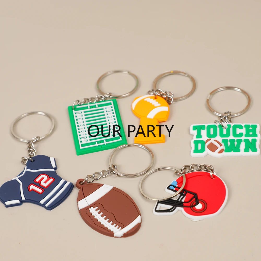 12Pcs Sports Rugby Theme PVC Keychain American Football Backpack Pendant for Boy Birthday Party Favors Goodie Bag Pinata Fillers