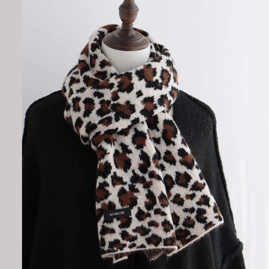 Good Knit Wool Blends Scarf Long Fashion Leopard Print Winter Thick Neckerchief Women Warm Pashmina Shawl