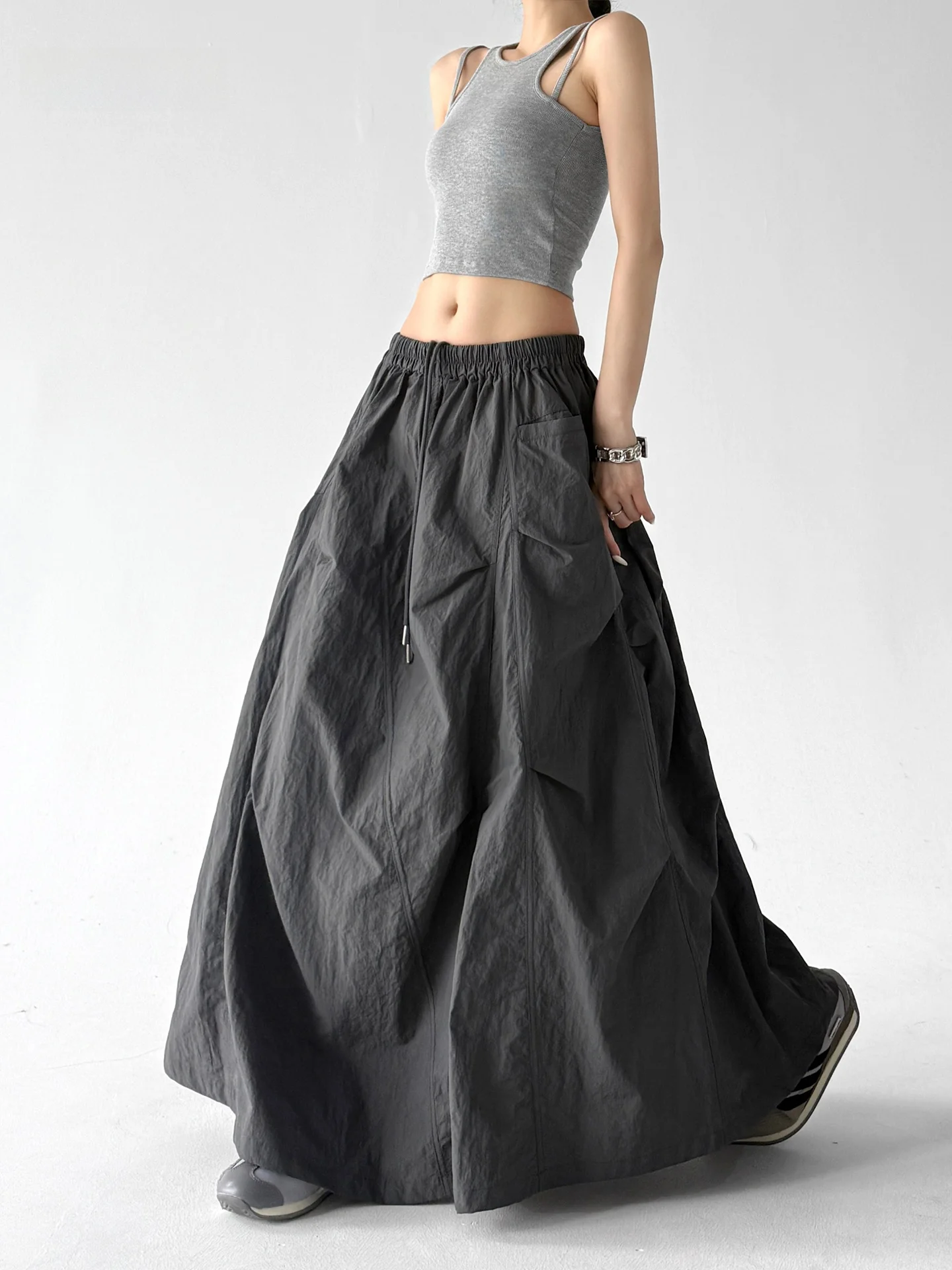 Khaki A-Line Midi Skirt Women's Lightweight Split High Waist Loose Fit Summer New Arrival Fashion Trendy Skirts for Ladies